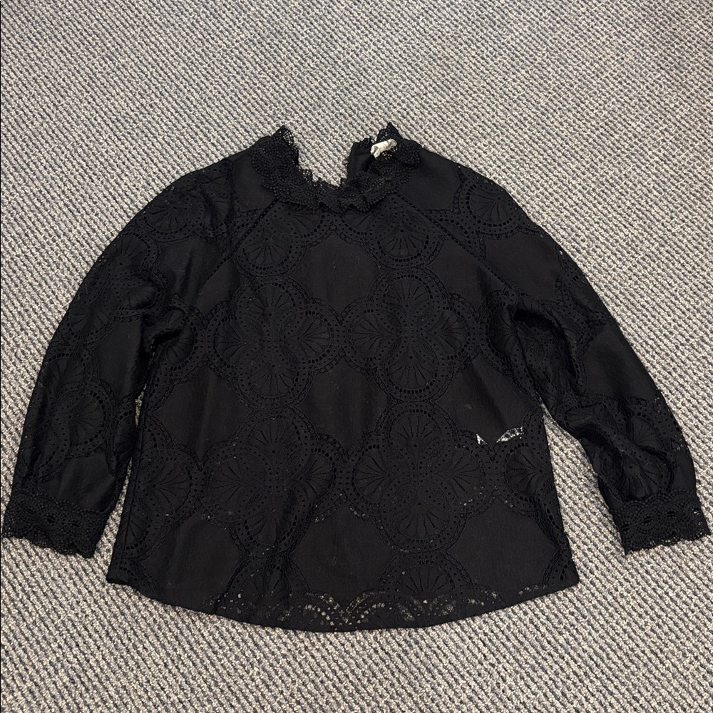Sezane Black Lace Long Sleeve Top
